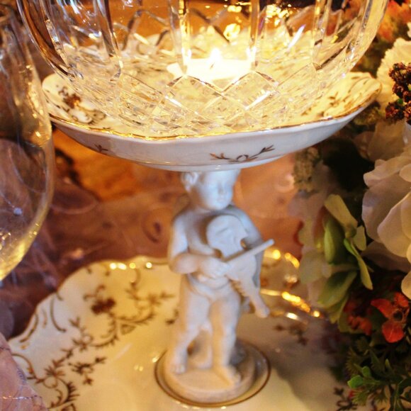 Antique ARDALT LENWILE Porcelain Cherub Figurine 2 Tier Compote 24K Gold Accents - Picture 5 of 13